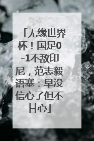无缘世界杯！国足0-1不敌印尼，范志毅语塞：早没信心了但不甘心